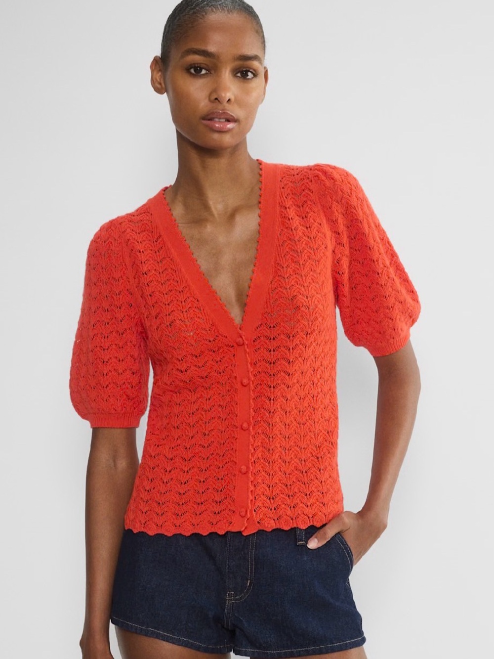 Wilfred poppy Red Knit V-Neck Fika Cardigan in S